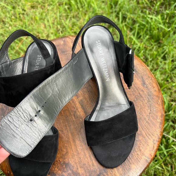 Women’s Stuart Weitzman Black Block Heel Buckle Style Suede Sandal SIZE 7 - Picture 8 of 11